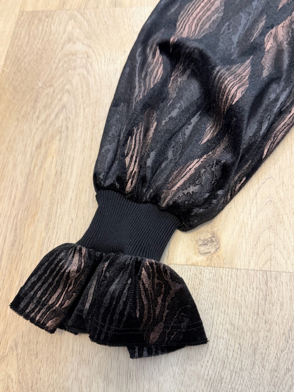 Current Air Black Long-Sleeve Top with Sheer Patterned Sleeves - Picture 6 of 8